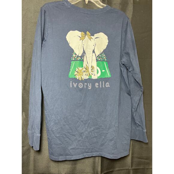 Ivory Ella Navy Cheerleader Elephant Long Sleeve Organic Shirt Size XL Women's - Picture 2 of 7